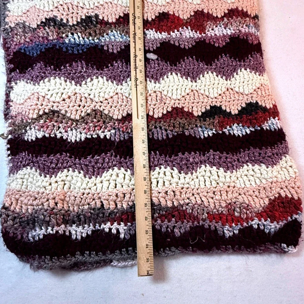 Handmade Crochet Throw Blanket Purple Cream Ripple‎ Wave Boho Cottagecore 35x24
